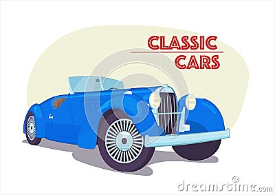 Retro convertible car. Picture with the inscription. Vector Illustration